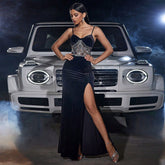 Fall Elegant Dress Sequin Embroider Velvet Party Cocktail Maxi Dress Evening Dress